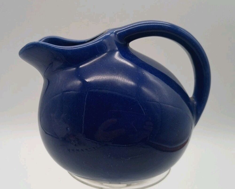 Vtg Blue Art Pottery Mini Pitcher Tilted Ball Creamer Retro Ceramic MCM